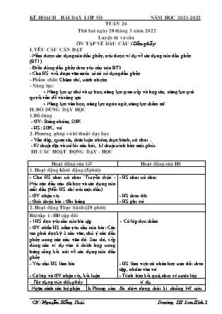 Kế hoạch bài dạy Chương trình Lớp 5 - Tuần 26 năm học 2021-2022 (Nguyễn Hồng Thái)