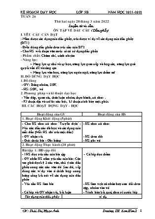 Kế hoạch bài dạy Chương trình Lớp 5 - Tuần 26 năm học 2021-2022 (GV Thái Thị Ngọc Ánh)