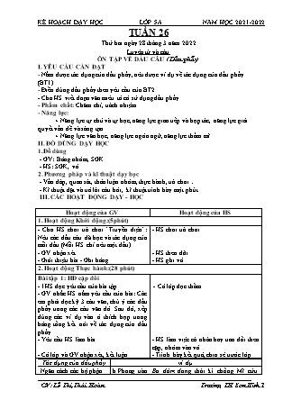 Kế hoạch bài dạy Chương trình Lớp 5 - Tuần 26 năm học 2021-2022 (Lê Thị Thái Hoàn)
