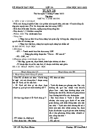 Kế hoạch bài dạy Chương trình Lớp 5 - Tuần 28 năm học 2021-2022 (Lê Thị Thái Hoàn)