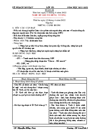 Kế hoạch bài dạy Chương trình Lớp 5 - Tuần 28 năm học 2021-2022 (Nguyễn Hồng Thái)