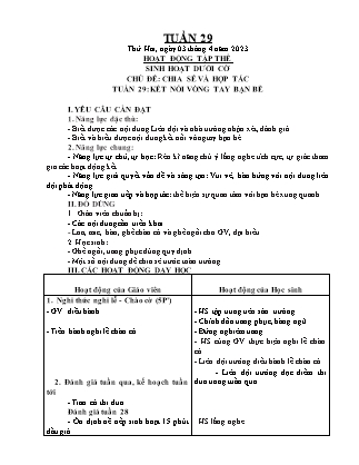 Kế hoạch bài dạy Chương trình Lớp 5 - Tuần 29 năm học 2022-2023 (Lê Thị Thái Hoàn)