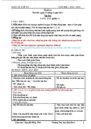 Kế hoạch bài dạy Chương trình Lớp 5 - Tuần 3 năm học 2021-2022 (Nguyễn Hồng Thái)