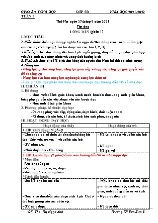 Kế hoạch bài dạy Chương trình Lớp 5 - Tuần 3 năm học 2021-2022 (Thái Thị Ngọc Ánh)