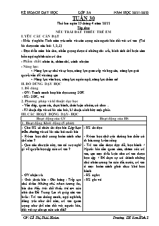 Kế hoạch bài dạy Chương trình Lớp 5 - Tuần 30 năm học 2021-2022 (Lê Thị Thái Hoàn)
