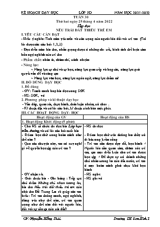 Kế hoạch bài dạy Chương trình Lớp 5 - Tuần 30 năm học 2021-2022 (Nguyễn Hồng Thái)
