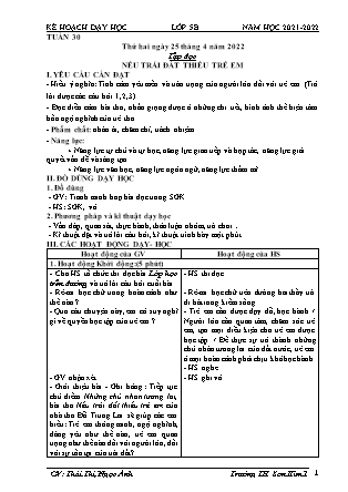 Kế hoạch bài dạy Chương trình Lớp 5 - Tuần 30 năm học 2021-2022 (Thái Thị Ngọc Ánh)
