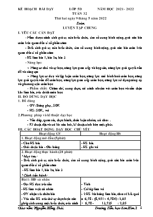 Kế hoạch bài dạy Chương trình Lớp 5 - Tuần 32 năm học 2021-2022 (Nguyễn Hồng Thái)