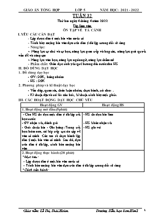Kế hoạch bài dạy Chương trình Lớp 5 - Tuần 32 năm học 2021-2022 (Lê Thị Thái Hoàn)