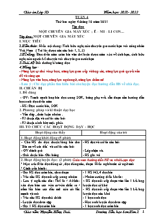 Kế hoạch bài dạy Chương trình Lớp 5 - Tuần 4 năm học 2021-2022 (Nguyễn Hồng Thái)