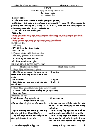 Kế hoạch bài dạy Chương trình Lớp 5 - Tuần 5 năm học 2021-2022 (Nguyễn Hồng Thái)