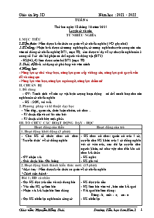 Kế hoạch bài dạy Chương trình Lớp 5 - Tuần 6 năm học 2021-2022 (Nguyễn Hồng Thái)