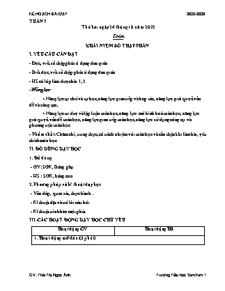Kế hoạch bài dạy Chương trình Lớp 5 - Tuần 7 năm học 2022-2023 (Thái Thị Ngọc Ánh)