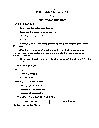 Kế hoạch bài dạy Chương trình Lớp 5 - Tuần 7 năm học 2022-2023 (Nguyễn Hồng Thái)