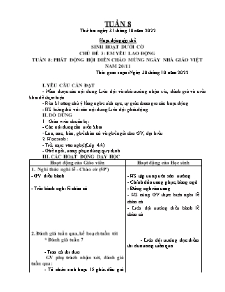 Kế hoạch bài dạy Chương trình Lớp 5 - Tuần 8 năm học 2022-2023 (Lê Thị Thái Hoàn)