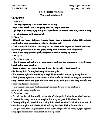 Kế hoạch bài dạy Công Nghệ 6 CTST - Bài 8: Thời trang