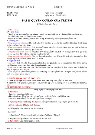Kế hoạch bài dạy GDCD 6 CTST - Bài 11: Quyền cơ bản của trẻ em