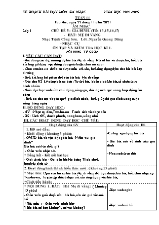 Kế hoạch bài dạy Giáo án Âm Nhạc Lớp 1 đến Lớp 5 - Tuần 11 năm học 2021-2022 (Cao Thị Hồng Thắm)