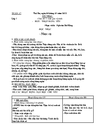 Kế hoạch bài dạy Giáo án Âm Nhạc Lớp 1 đến Lớp 5 - Tuần 17 năm học 2021-2022 (Cao Thị Hồng Thắm)