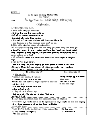 Kế hoạch bài dạy Giáo án Âm Nhạc Lớp 1 đến Lớp 5 - Tuần 21 năm học 2021-2022 (Cao Thị Hồng Thắm)