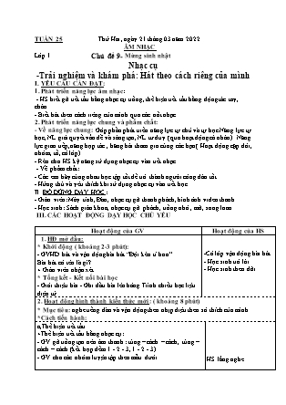 Kế hoạch bài dạy Giáo án Âm Nhạc Lớp 1 đến Lớp 5 - Tuần 25 năm học 2021-2022 (Cao Thị Hồng Thắm)