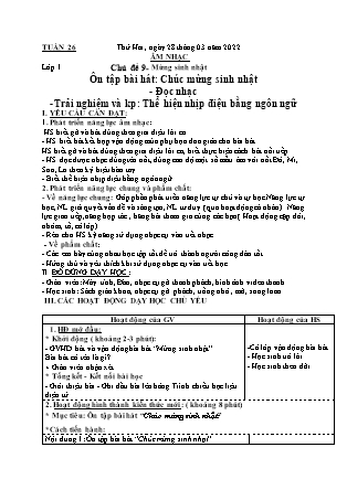Kế hoạch bài dạy Giáo án Âm Nhạc Lớp 1 đến Lớp 5 - Tuần 26 năm học 2021-2022 (Cao Thị Hồng Thắm)