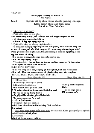 Kế hoạch bài dạy Giáo án Âm Nhạc Lớp 1 đến Lớp 5 - Tuần 28 năm học 2021-2022 (Cao Thị Hồng Thắm)