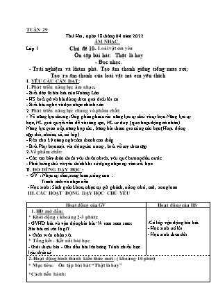 Kế hoạch bài dạy Giáo án Âm Nhạc Lớp 1 đến Lớp 5 - Tuần 29 năm học 2021-2022 (Cao Thị Hồng Thắm)