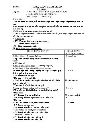 Kế hoạch bài dạy Giáo án Âm Nhạc Lớp 1 đến Lớp 5 - Tuần 7 năm học 2021-2022 (Cao Thị Hồng Thắm)