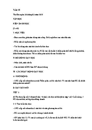 Kế hoạch bài dạy Giáo án Lớp 1 - Tuần 28 năm học 2020-2021 (Trần Thị Lương Hiền)