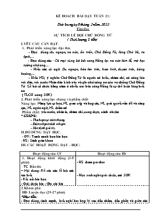 Kế hoạch bài dạy Giáo án Lớp 3 - Tuần 21 năm học 2021-2022 (Bùi Thị Bích Hiền)