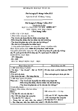 Kế hoạch bài dạy Giáo án Lớp 3 - Tuần 28 năm học 2021-2022 (Bùi Thị Bích Hiền)