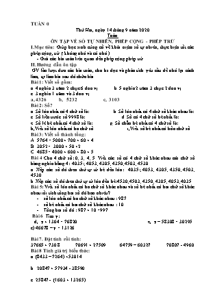 Kế hoạch bài dạy Giáo án Lớp 4 - Tuần 0 năm học 2020-2021 (Phạm Thị Thúy Tình)