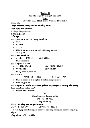 Kế hoạch bài dạy Giáo án Lớp 5 - Tuần 0 năm học 2020-2021 (Lê Thị Thái Hoàn)