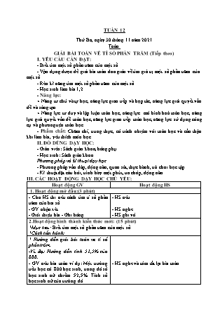 Kế hoạch bài dạy Giáo án Toán Lớp 5 - Tuần 12: Tiết 57: Giải bài toán về tỉ số phần trăm (Tiếp theo) - Năm học 2020-2021 (Nguyễn Thị Trung Châu)