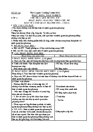Kế hoạch bài dạy HĐTN + Âm Nhạc Lớp 1 đến Lớp 5 - Tuần 22 năm học 2022-2023 (Phan Hùng Duyệt)