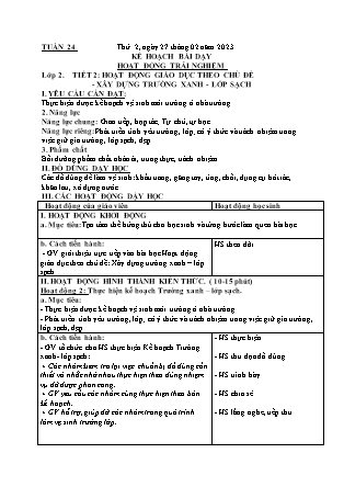 Kế hoạch bài dạy HĐTN + Âm Nhạc Lớp 1 đến Lớp 5 - Tuần 24 năm học 2022-2023 (Phan Hùng Duyệt)