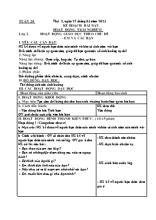 Kế hoạch bài dạy HĐTN + Âm Nhạc Lớp 1 đến Lớp 5 - Tuần 28 năm học 2022-2023 (Phan Hùng Duyệt)