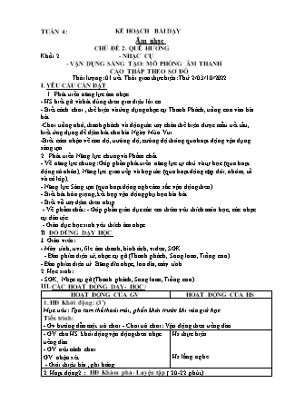 Kế hoạch bài dạy HĐTN + Âm Nhạc Lớp 1 đến Lớp 5 - Tuần 4 năm học 2022-2023 (Phan Hùng Duyệt)