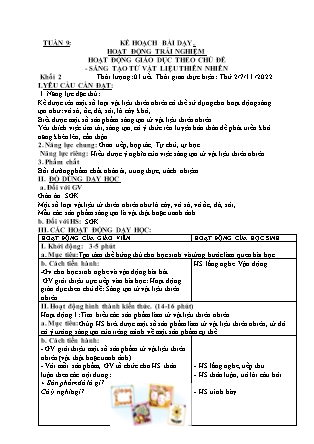 Kế hoạch bài dạy HĐTN + Âm Nhạc Lớp 1 đến Lớp 5 - Tuần 9 năm học 2022-2023 (Phan Hùng Duyệt)