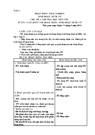 Kế hoạch bài dạy HĐTN (Sinh hoạt dưới cờ) Lớp 1 - Tuần 1 đến Tuần 7 năm học 2022-2023 (Từ Thị Lý)
