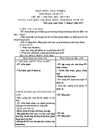 Kế hoạch bài dạy HĐTN (Sinh hoạt dưới cờ) Lớp 1 - Tuần 1 đến Tuần 7 năm học 2022-2023 (Đoàn Thị Mai Hoa)