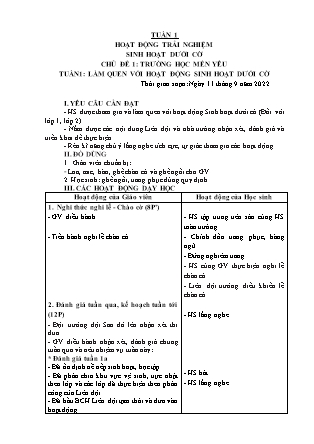 Kế hoạch bài dạy HĐTN (Sinh hoạt dưới cờ) Lớp 1 - Tuần 1 đến Tuần 7 năm học 2022-2023 (Đinh Thị Hồng Thúy)