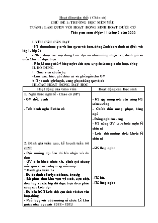 Kế hoạch bài dạy HĐTN (Sinh hoạt dưới cờ) Lớp 1 - Tuần 1 đến Tuần 7 năm học 2022-2023 (Lê Thị Thái Hoàn)