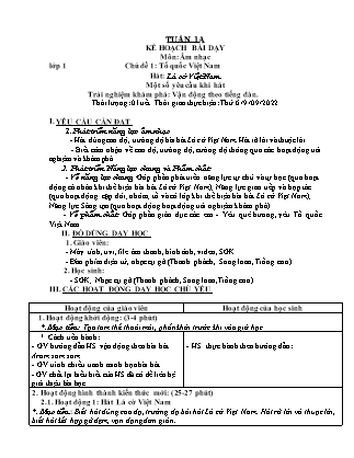Kế hoạch bài dạy Môn Âm Nhạc, HĐTN Lớp 1 đến Lớp 5 - Tuần 1 năm học 2022-2023 (Cao Thị Hồng Thắm)