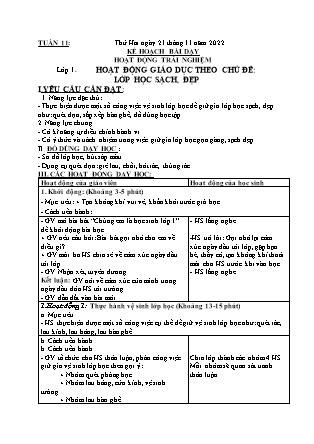 Kế hoạch bài dạy Môn Âm Nhạc, HĐTN Lớp 1 đến Lớp 5 - Tuần 11 năm học 2022-2023 (Cao Thị Hồng Thắm)