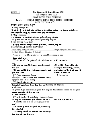Kế hoạch bài dạy Môn Âm Nhạc, HĐTN Lớp 1 đến Lớp 5 - Tuần 12 năm học 2022-2023 (Cao Thị Hồng Thắm)