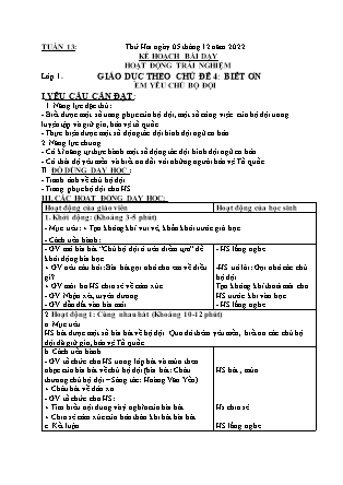 Kế hoạch bài dạy Môn Âm Nhạc, HĐTN Lớp 1 đến Lớp 5 - Tuần 13 năm học 2022-2023 (Cao Thị Hồng Thắm)