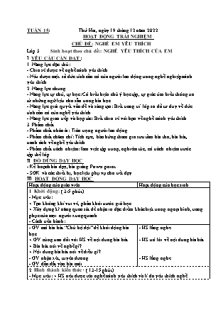 Kế hoạch bài dạy Môn Âm Nhạc, HĐTN Lớp 1 đến Lớp 5 - Tuần 15 năm học 2022-2023 (Cao Thị Hồng Thắm)