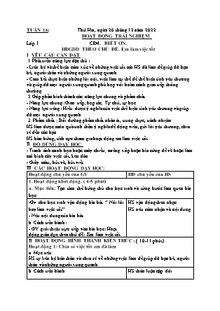 Kế hoạch bài dạy Môn Âm Nhạc, HĐTN Lớp 1 đến Lớp 5 - Tuần 16 năm học 2022-2023 (Cao Thị Hồng Thắm)